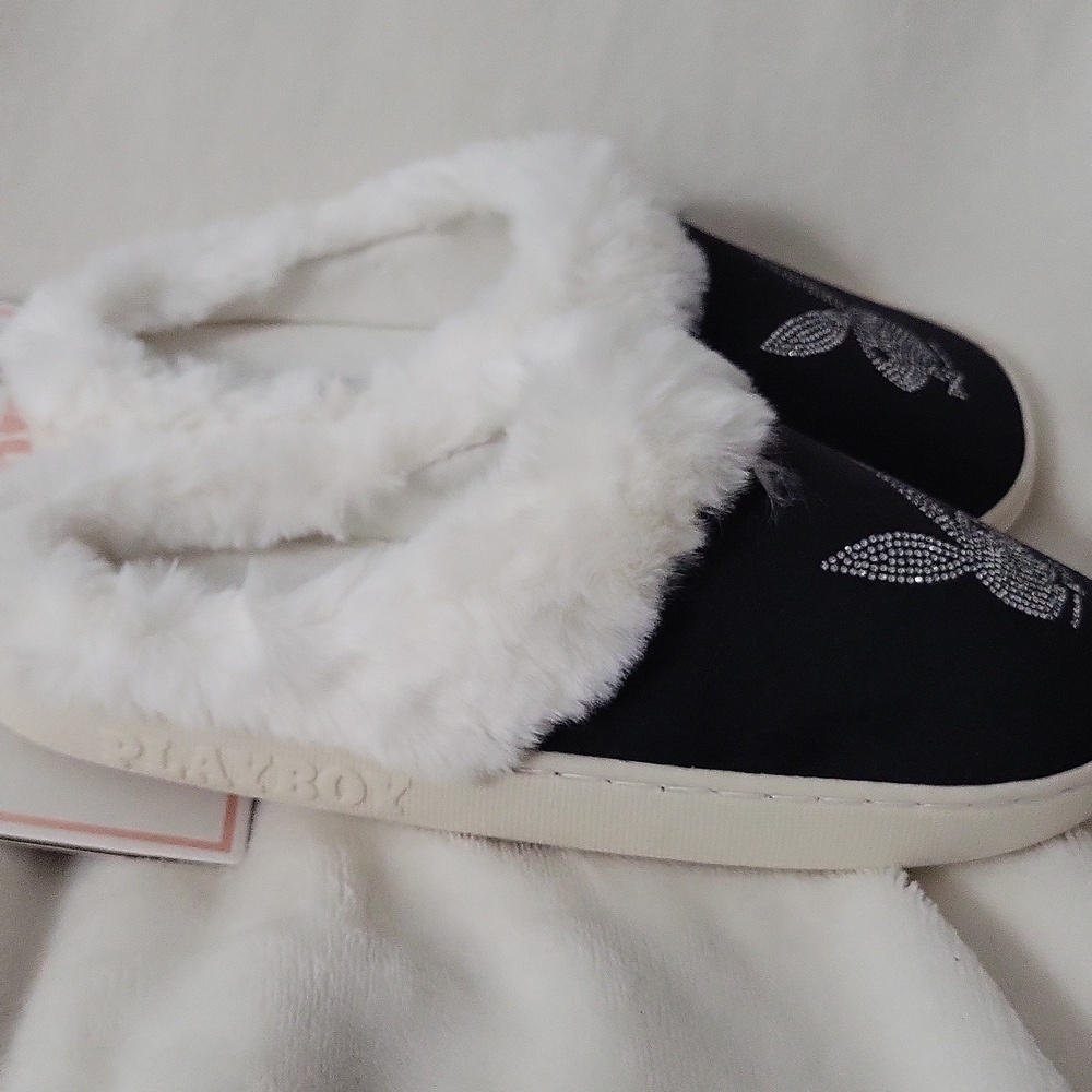 Playboy Black and White Slippers - Picture 5 of 8